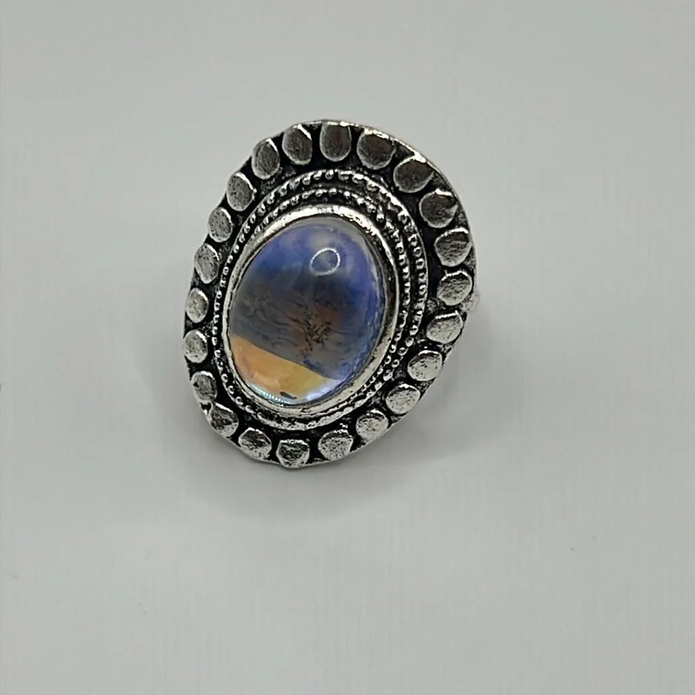 NEW Vintage Shiny Aura Moonstone Oval Adjustable Ring